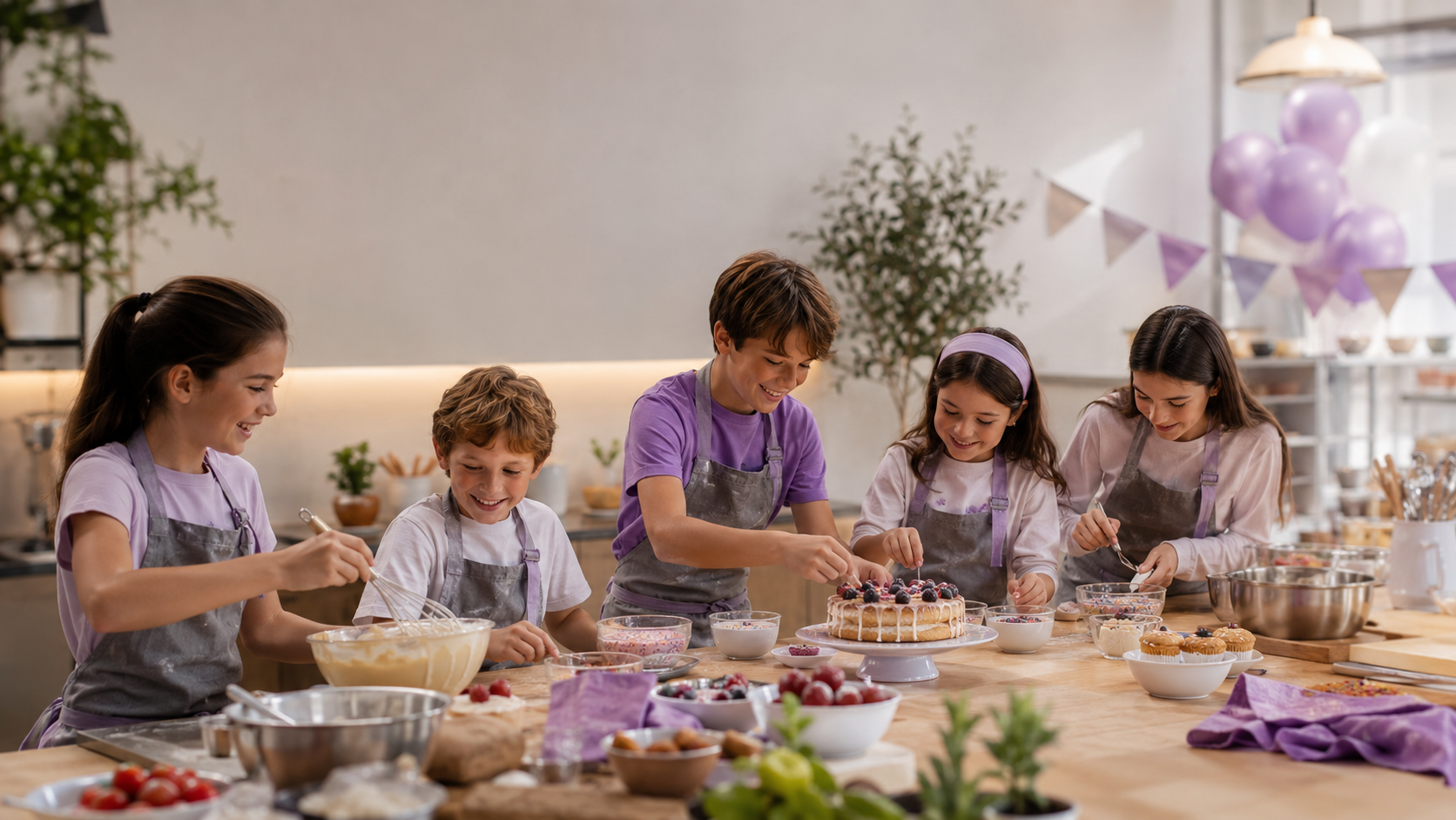 Crianças a cozinhar nos workshops Kidchen